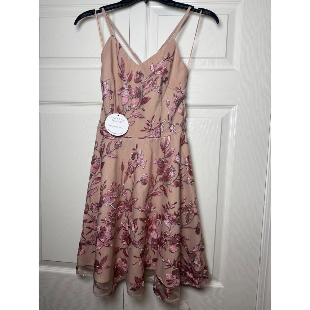 Twosisters The Label Pink Garden Floral Embroidered Mini Dress US 2 XS New